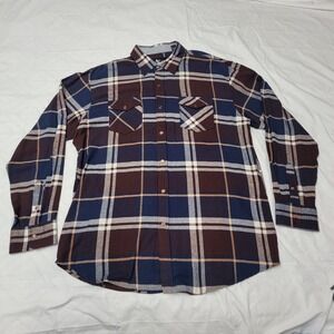 Age of Wisdom Mens XXL Plaid Pearl Snap Flannel Shirt Burgundy Navy Blue